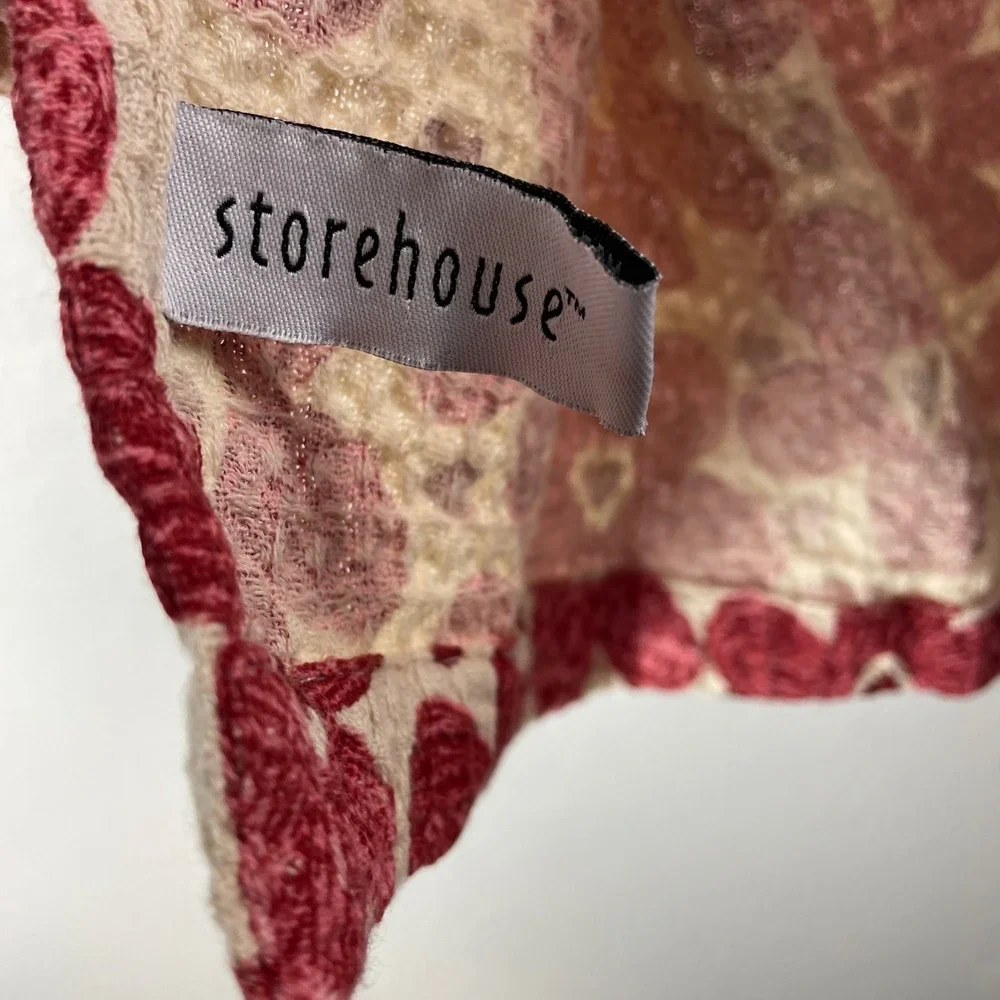 Storehouse Floral Heart Waffle Weave Apron OS Cream Red Cottagecore Retro